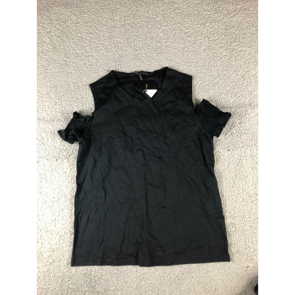 New Maje Top Womens 3 Black Trina Black M Cold Open Shoulder V-Neck Blouse
